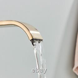 Brushed Gold Freestanding Bath Tub Faucet Floor Mount Tub Spout with Hand Shower
