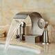 Brushed Nickel 3pcs Waterfall Bathtub Filler Single Handle Faucet Withhand Sprayer