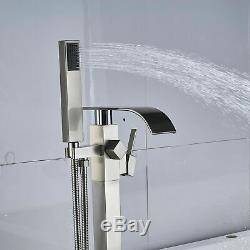 Brushed Nickel Bathtub Faucet Floor Mounted Free Standing Tub Filler WithHandheld