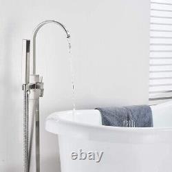 Brushed Nickel Bathtub Faucet Floor Mounted Free Standing Tub Tap WithHandheld