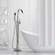 Brushed Nickel Floor Mounted Bathtub Faucet Free Standing Tub Filler Withhandheld1