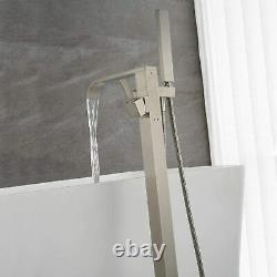 Brushed Nickel Floor Mounted Free Standing Bathtub Faucet Shower Bath Tub Filler