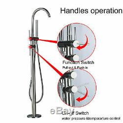 Brushed Nickel Free Standing Tub Faucet Filler Hand Shower Bathtub Mixing Tap