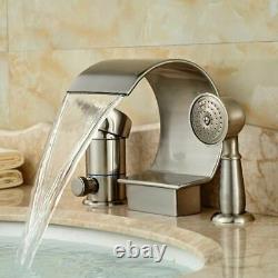 Brushed Nickel Roman Waterfall Bathroom Tub Faucet 3 PCS Diverter Hand Shower1