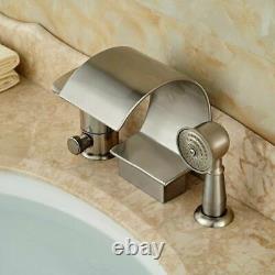 Brushed Nickel Roman Waterfall Bathroom Tub Faucet 3 PCS Diverter Hand Shower1