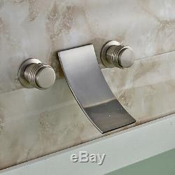 Brushed Nickel Waterfall Spout Bath Sink Faucet Wall Mount 3 Holes Tub Mixer Tap