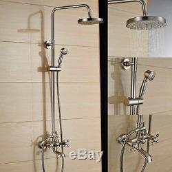 Brushed Nickle 8Rain Shower Faucet Set Bath Tub Mixer Tap With Handle Spray