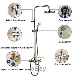 Brushed Nickle 8Rain Shower Faucet Set Bath Tub Mixer Tap With Handle Spray