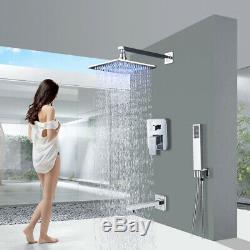 Chrome Bath 8 Inch LED Shower Faucet Combo Set Tub Filler Shower Mixer Tap