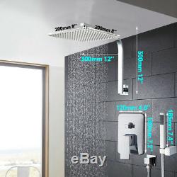 Chrome Bathroom 8 Rain Bath Shower Faucet Set Mixer Tub Tap with Hand Sprayer