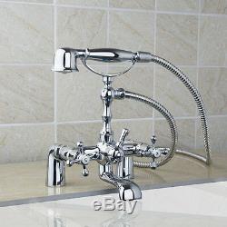 Chrome Bathroom Bath Tub Mixer Taps Double Handle Deck Mounted Shower Faucet Set