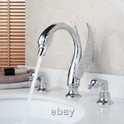 Chrome Bathroom Vessel Bath Tub 2 Handles Swan Taps Mixer Deck Mounted Faucet