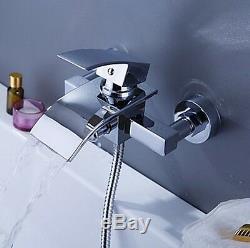 Chrome Bathroom Wall Mount Bathtub Waterfall Shower Tap Mixer Faucet Hand Spray