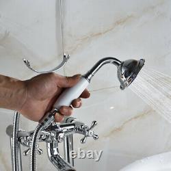 Chrome Bathtub Faucet Floor Mounted Waterfall Free Standing Tub Filler WithSpray