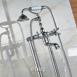 Chrome Bathtub Faucet Floor Mounted Waterfall Free Standing Tub Filler WithSpray