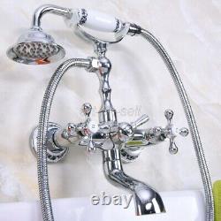Chrome Brass Clawfoot Bath Tub Faucet with Hand Shower Mixer Tap Wall Mount