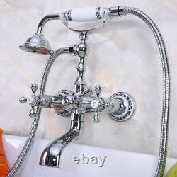 Chrome Brass Clawfoot Bath Tub Faucet with Hand Shower Mixer Tap Wall Mount
