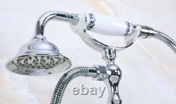 Chrome Brass Clawfoot Bath Tub Faucet with Hand Spray Shower Mixer Tap Deck Mount