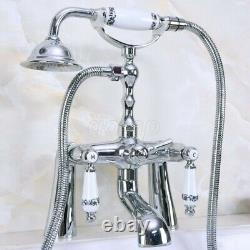 Chrome Brass Clawfoot Bath Tub Faucet with Hand Spray Shower Mixer Tap Deck Mount