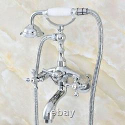 Chrome Brass Clawfoot Bath Tub Faucet with Handheld Shower Set Adjustable 3 3/8
