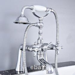 Chrome Brass Deck Mounted Bath Bathtub Clawfoot Tub Faucet With Hand Shower ftf770
