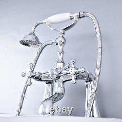 Chrome Brass Deck Mounted Bath Bathtub Clawfoot Tub Faucet With Hand Shower ftf770