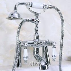 Chrome Brass Deck Mounted Clawfoot Bath Tub Faucet With Handheld Shower wna114