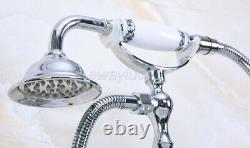Chrome Brass Deck Mounted Clawfoot Bath Tub Faucet With Handheld Shower wna114
