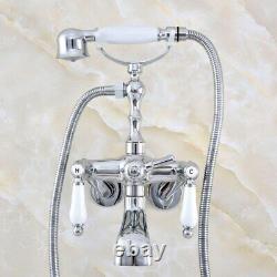 Chrome Clawfoot Bath Tub Faucet Filler Mixer With Hand Shower 3 3/8 Adjustable