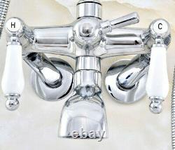 Chrome Clawfoot Bath Tub Faucet Filler Mixer With Hand Shower 3 3/8 Adjustable
