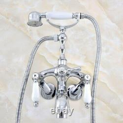Chrome Clawfoot Bath Tub Faucet Shower Mixer Tap Set Adjusts From 3-3/8 sqg401
