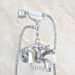 Chrome Clawfoot Bath Tub Faucet Shower Mixer Tap Set Adjusts From 3-3/8 sqg401