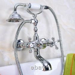 Chrome Clawfoot Bath Tub Filler Faucet Set Handheld Shower Wall Mounted wna186