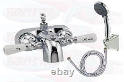 Chrome Clawfoot Tub Add-A-Shower Faucet W- HandShower & Porcelain Lever Handles