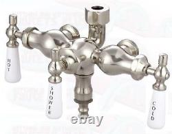 Chrome Clawfoot Tub Faucet Add-A-Shower Kit WithDrain-Supplies & Stops #11509