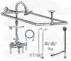 Chrome Clawfoot Tub Faucet Add-A-Shower Kit WithDrain-Supplies & Stops #11629