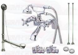 Chrome Deck Mount Clawfoot Tub Faucet Kit With Drain Supplies Stops