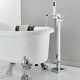 Chrome Freestanding Bath Tub Faucet With Shower Waterfall Tub Filler Floor Mount
