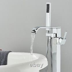 Chrome Freestanding Bath tub Faucet with Shower Waterfall Tub Filler Floor Mount