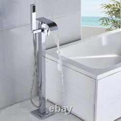 Chrome Freestanding Bathtub Faucet Tub Filler Floor Mounted Hand Shower Mixer