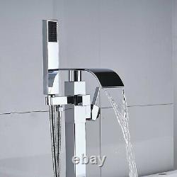Chrome Freestanding Bathtub Faucet Tub Filler Floor Mounted Hand Shower Mixer