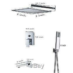 Chrome Shower Faucet System 8 Inch LED Rainfall Shower Tub Mixer Hand Shower Tap