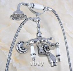 Chrome Wall Mount Clawfoot Bath Tub Faucet Mixer Tap with Handheld Shower