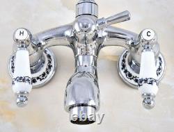 Chrome Wall Mount Clawfoot Bath Tub Faucet Mixer Tap with Handheld Shower