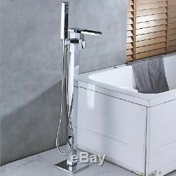 Chrome Waterfall Floor Mount Bathtub Faucet Free Standing Tub Filler Mixer Tap