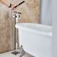 Chrome Waterfall Spout Shower Faucet Floor Mount Bathtub Free Standing Mix Tap