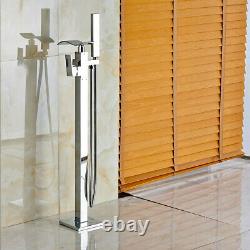 Chrome Waterfall Spout Shower Faucet Floor Mount Bathtub Free Standing Mix Tap