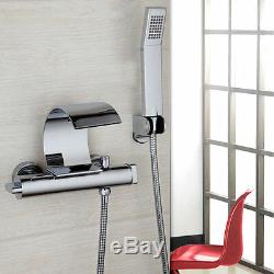 Contemporary Waterfall Bath Tub Faucet Wall Mount Chrome Finish With Hand Shower