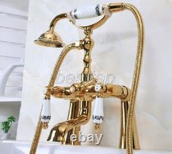 Deck Mount Claw-foot Bathtub Faucet Tub Filler Handheld Shower Gold Brass sna143