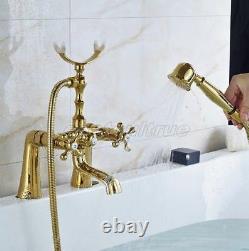 Deck Mount Clawfoot Tub Faucet Gold Color Brass Hand Shower Spray Bath etf085